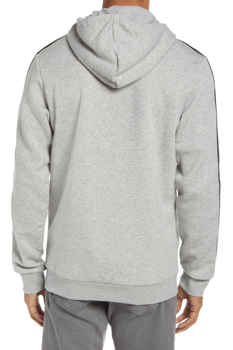 Essential Fleece 3-Stripes Pullover Hoodie, Alternate, color, MEDIUM GREY HEATHER/BLACK