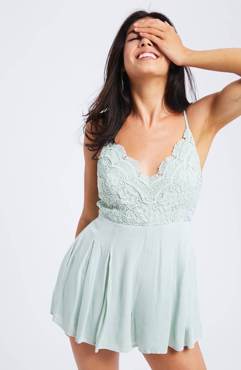 WISHLIST Lace Trim Romper, Alternate, color, Seafoam