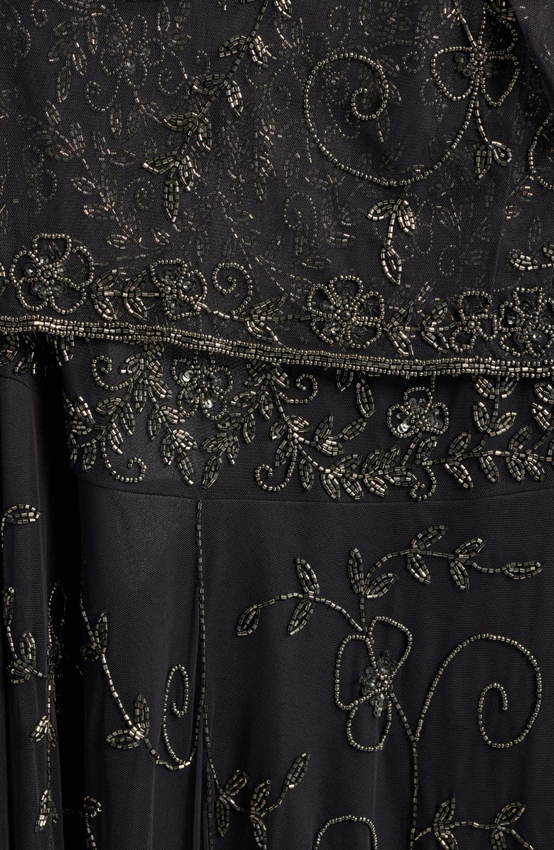 Pisarro Nights Beaded Mesh Gown with Jacket, Alternate, color, Grey