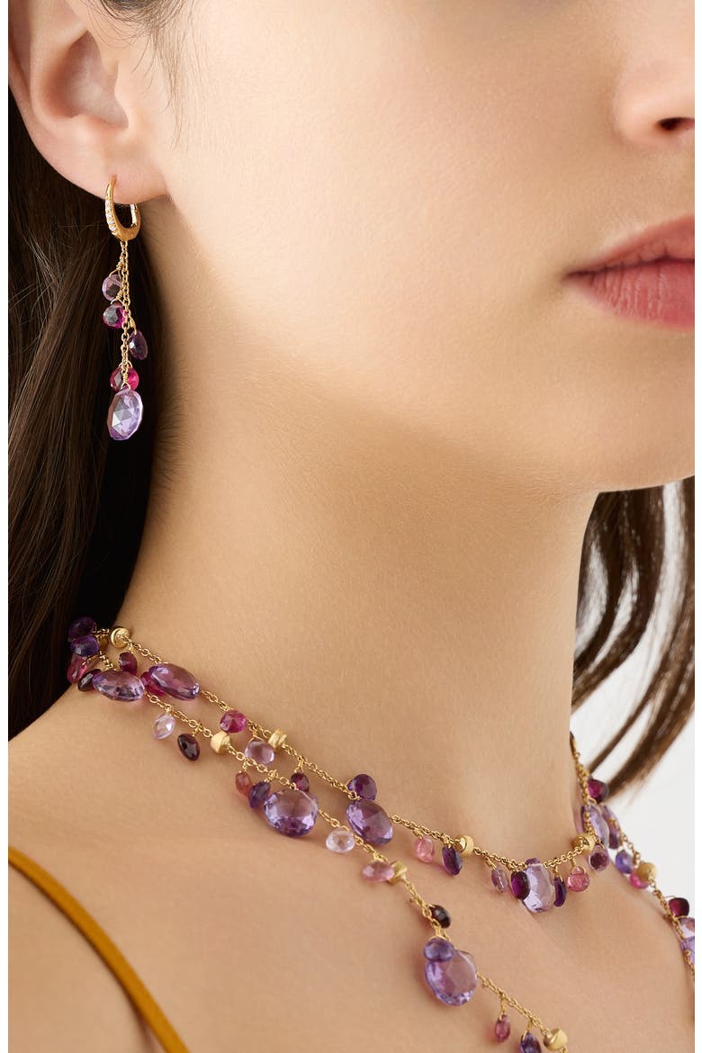 Paradise Pink Tourmaline & Amethyst Drop Earrings, Alternate, color, 18K YELLOW GOLD