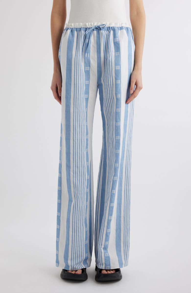Givenchy 4G Mixed Stripe Cotton & Linen Drawstring Pants, Main, color, 
