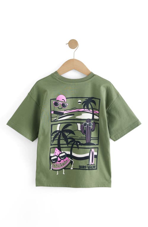 Next Kids' Surf Vacay Cotton Graphic Pocket T-shirt In Green
