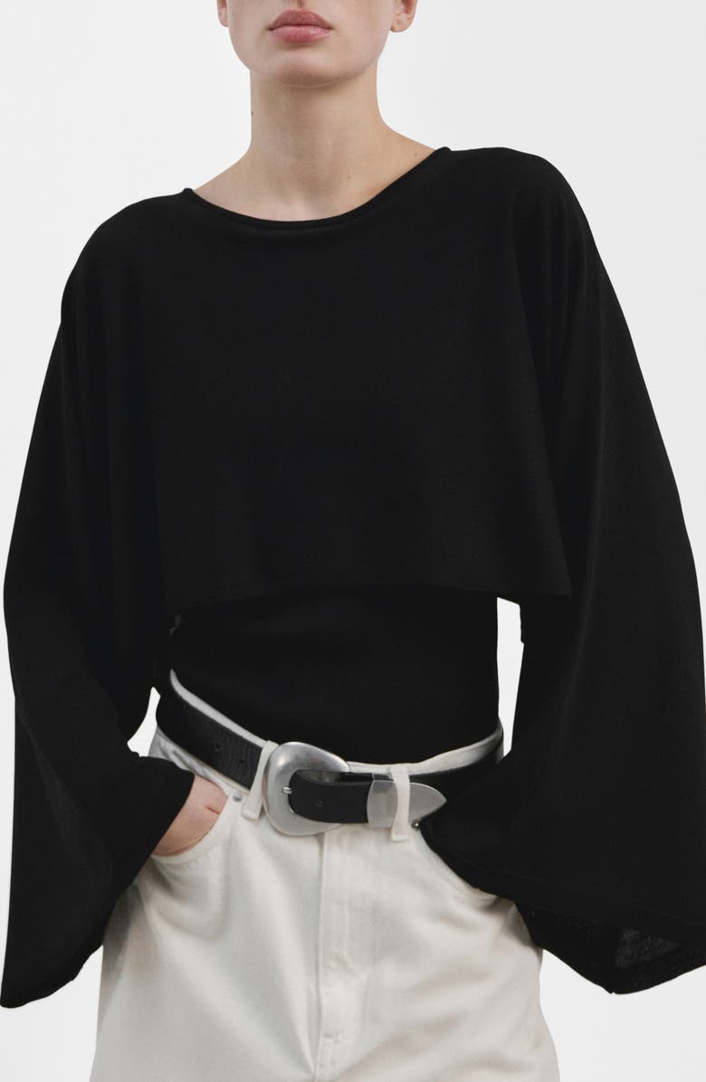 MANGO High-Low Knit Cape, Main, color, Black