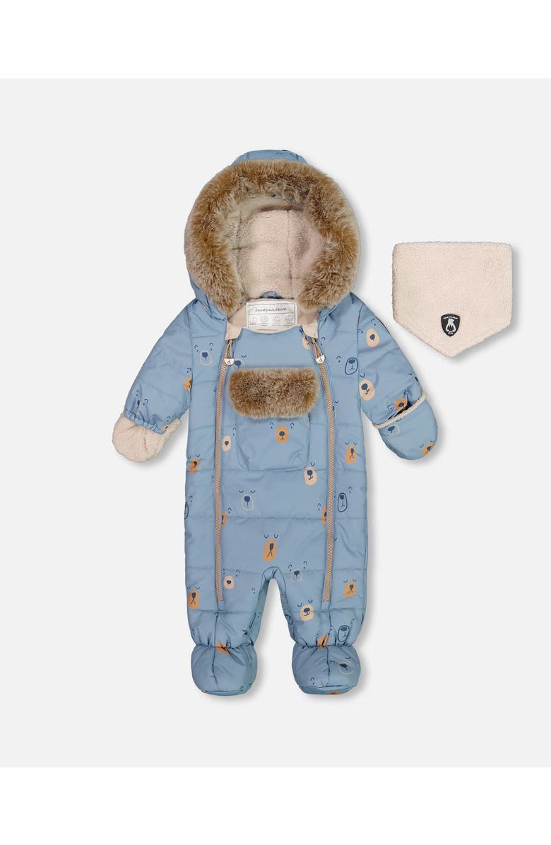 Deux par Deux Baby Boy's One Piece Baby Snowsuit Blue Bears Designed For Car Seat, Main, color, 