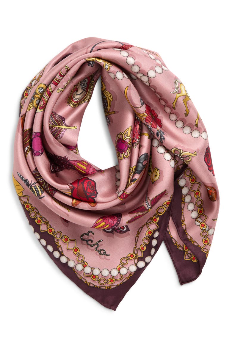 Bejeweled Silk Square Scarf, Main, color, DUSTY ROSE