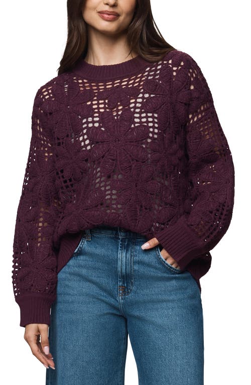 Splendid Magnolia Floral Open Stitch Sweater In Burgundy