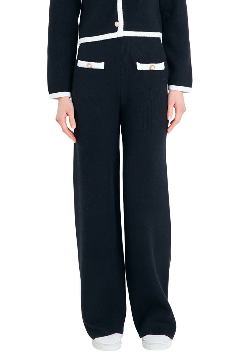Contrast Detail Sweater Knit Pants, Main, color, BLACK/WHITE