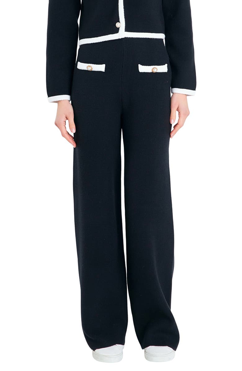 English Factory Contrast Detail Sweater Knit Pants, Main, color, Black/White