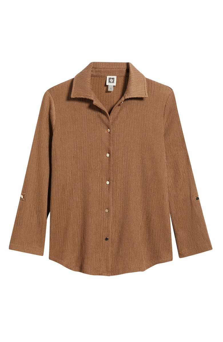 Anne Klein Knit Button-Up Shirt, Alternate, color, Mushroom