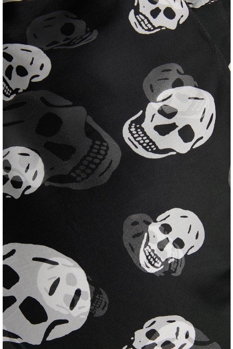 Skull Print Long Sleeve Silk Chiffon Wrap Dress, Alternate, color, BLACK - WHITE