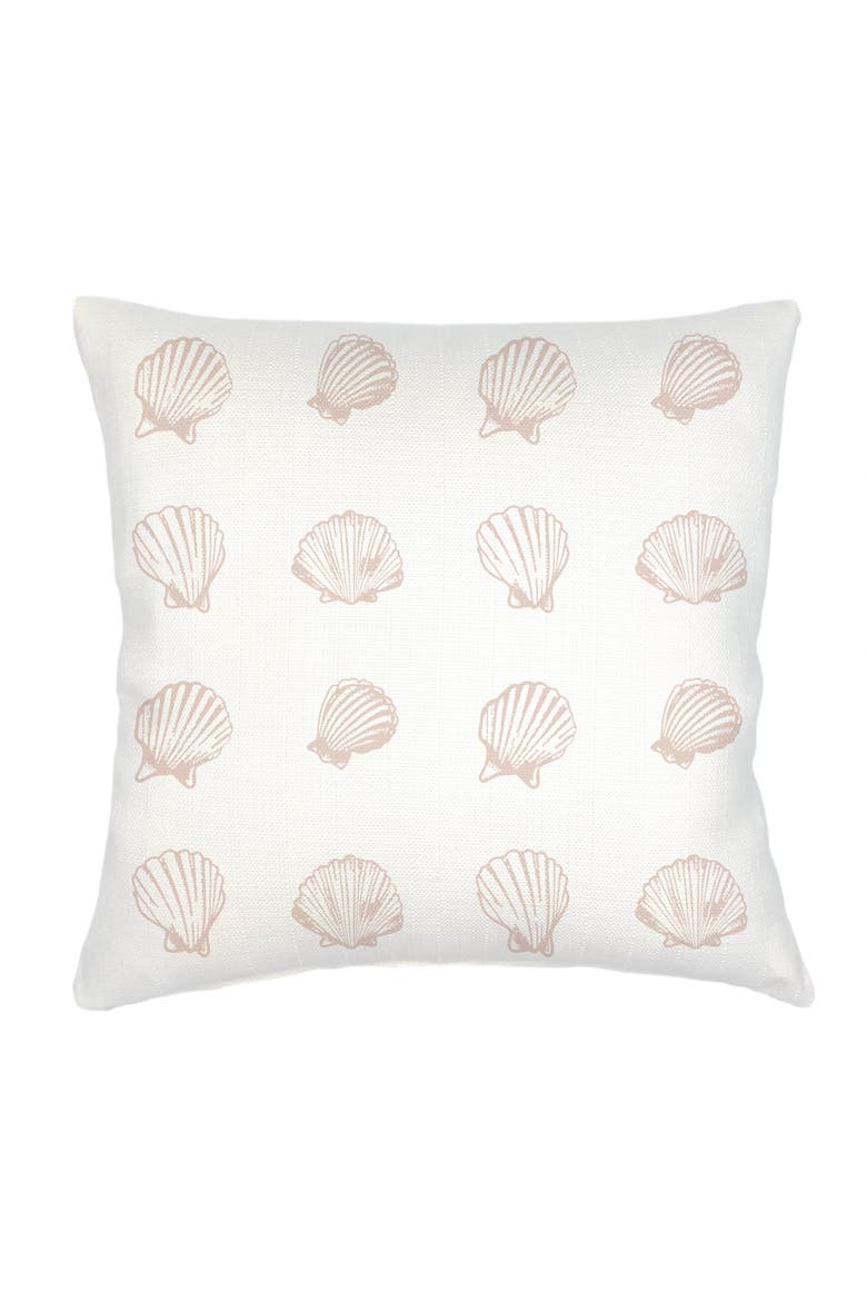 Saltwater Shell Printed Linen Pillow with Down Alternative Insert, Main, color, Beige