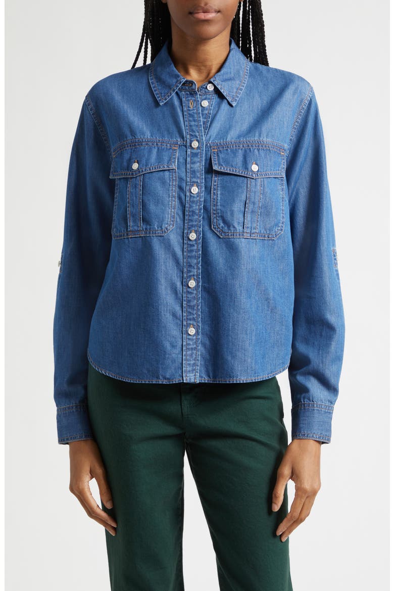 Catriona Cotton Blend Button-Up Shirt, Main, color, RIVER WIND