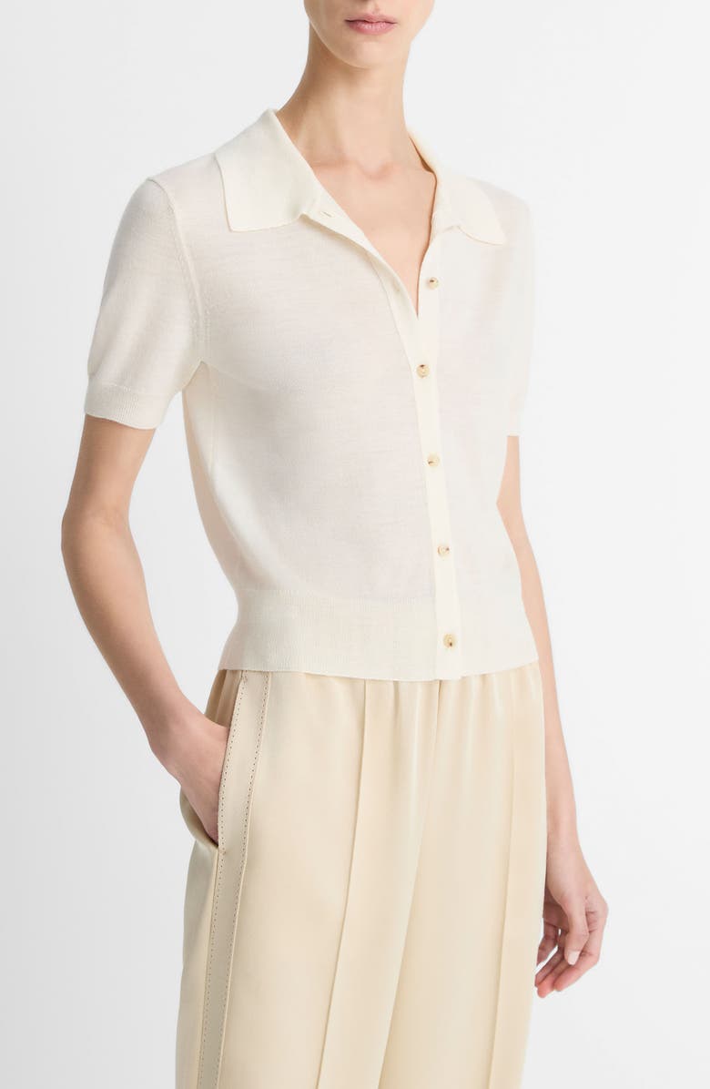 Vince Short Sleeve Button-Up Sweater, Alternate, color, Off White