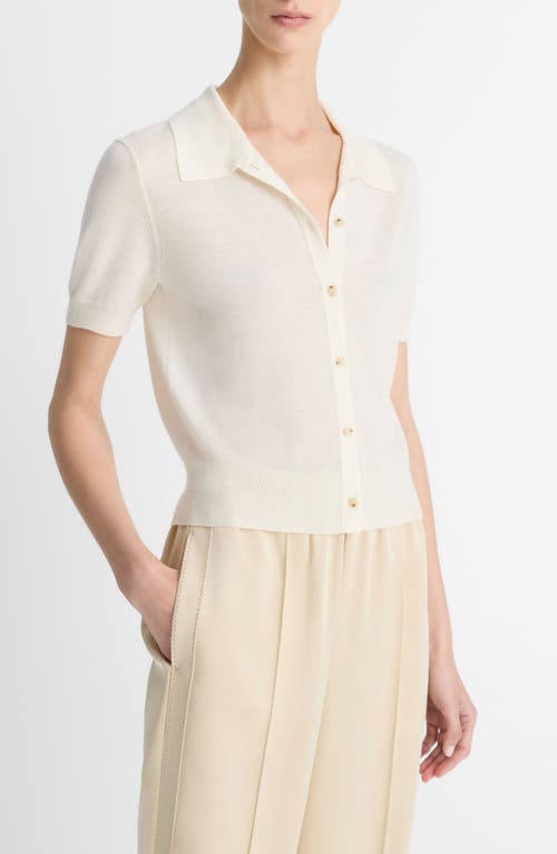 Vince Short Sleeve Button-up Sweater In Neutral