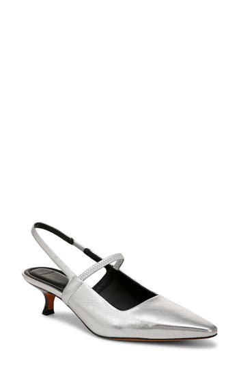 Vince Bianca Metallic Kitten Slingback Pumps In Silver