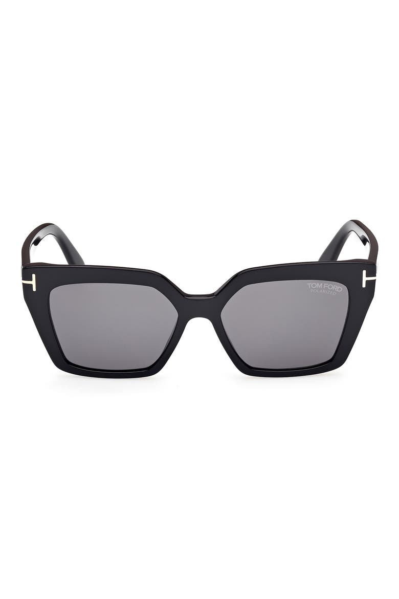 Winona 53mm Polarized Cat Eye Sunglasses, Main, color, BLACK ECO / T LOGO
