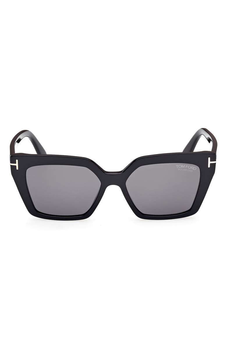TOM FORD Winona 53mm Polarized Cat Eye Sunglasses, Main, color, Black Eco / T Logo