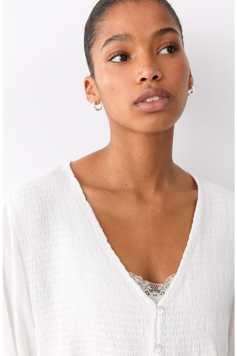 Gathered V-Neck Top, Alternate, color, OFF WHITE