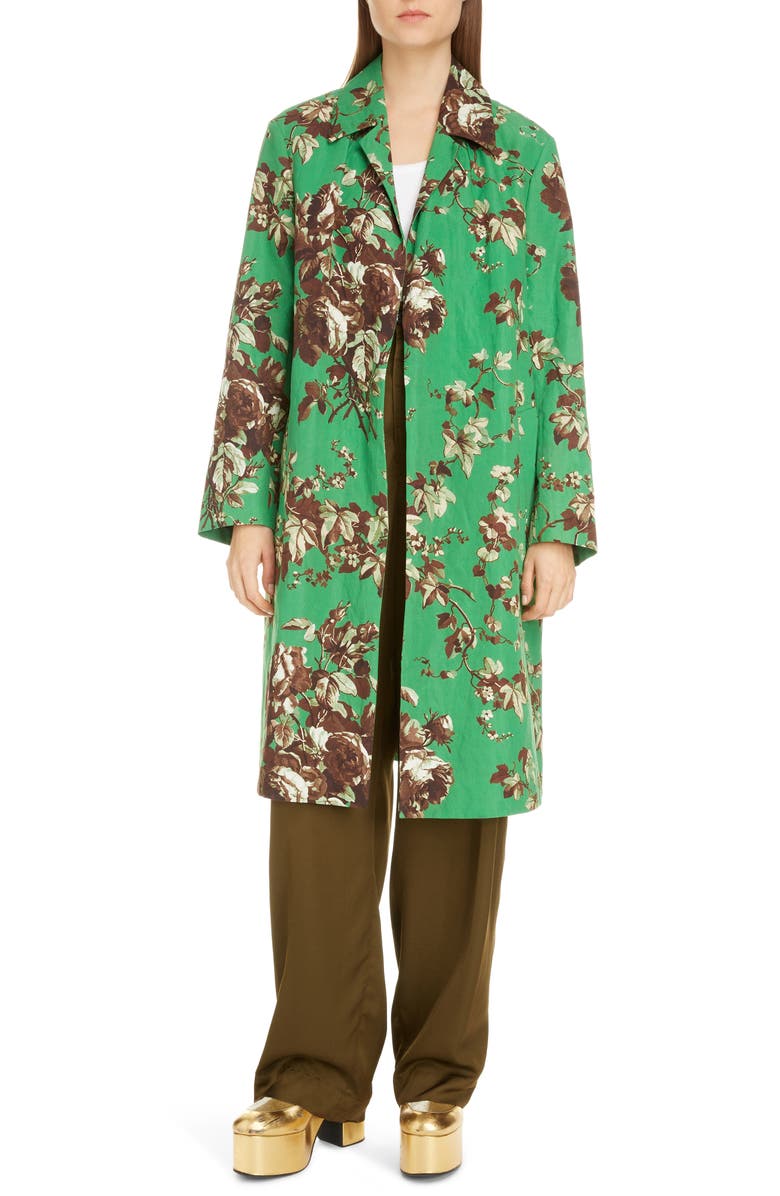 Dries Van Noten Rolta Floral Metallic Cotton Blend Coat, Alternate, color, 