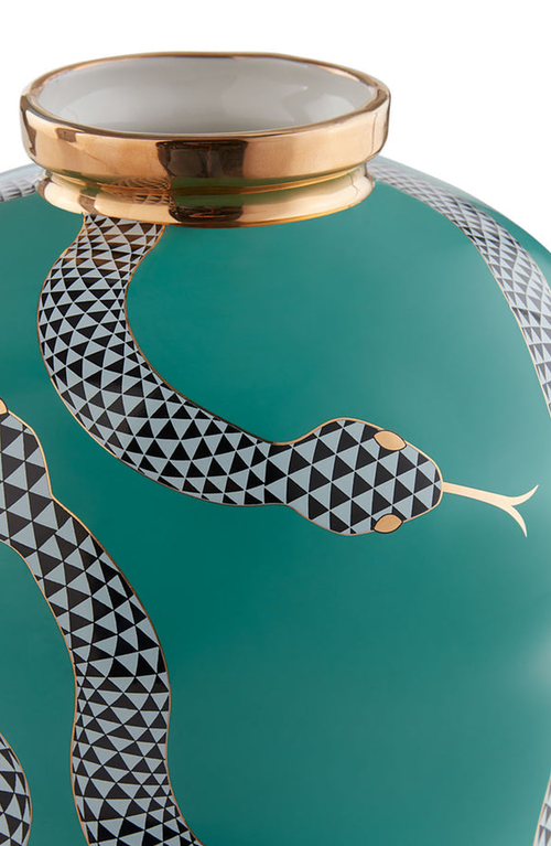 Jonathan Adler Eden Cinched Vase In Teal/gold