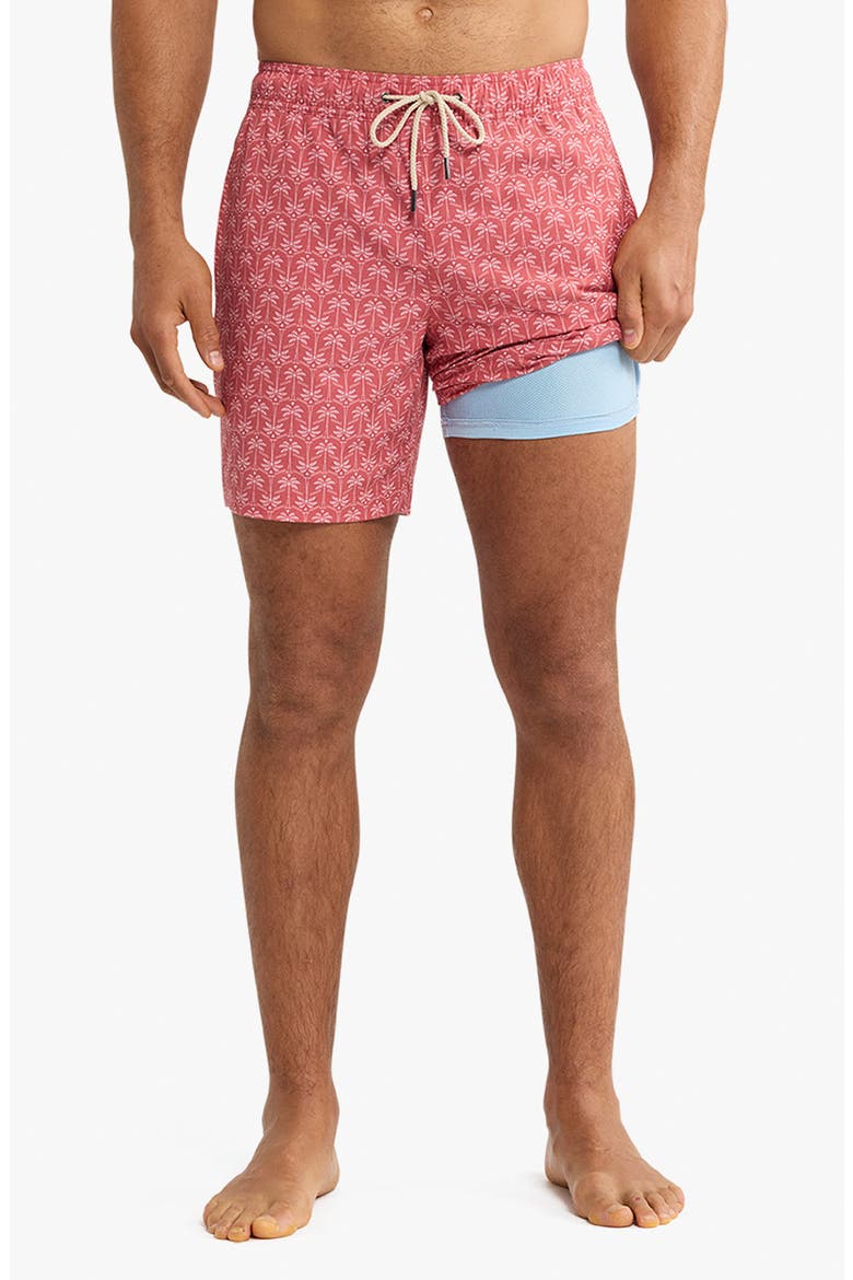 The Bayberry Medallion Print Water Repellent Swim Trunks, Alternate, color, RED PALMS