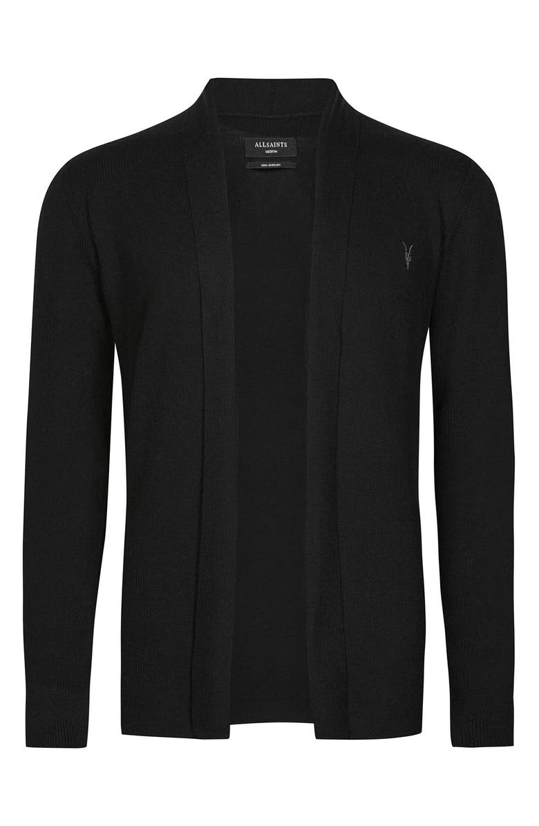 AllSaints Mode Merino Wool Shawl Collar Cardigan, Alternate, color, Black