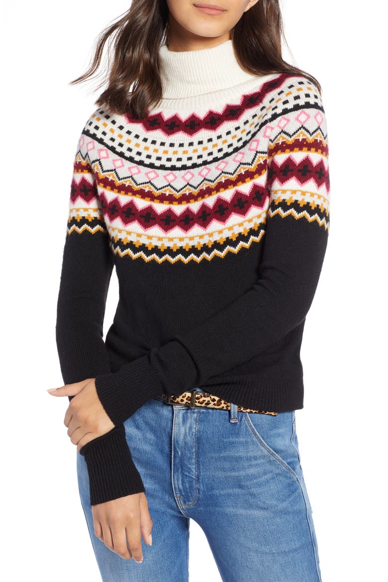 Fair Isle Turtleneck Sweater, Main, color, BLACK MULTI ESTATE FAIRISLE