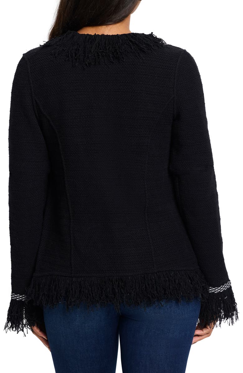 NIC+ZOE Fringe Mix Statement Knit Jacket, Alternate, color, Black Onyx
