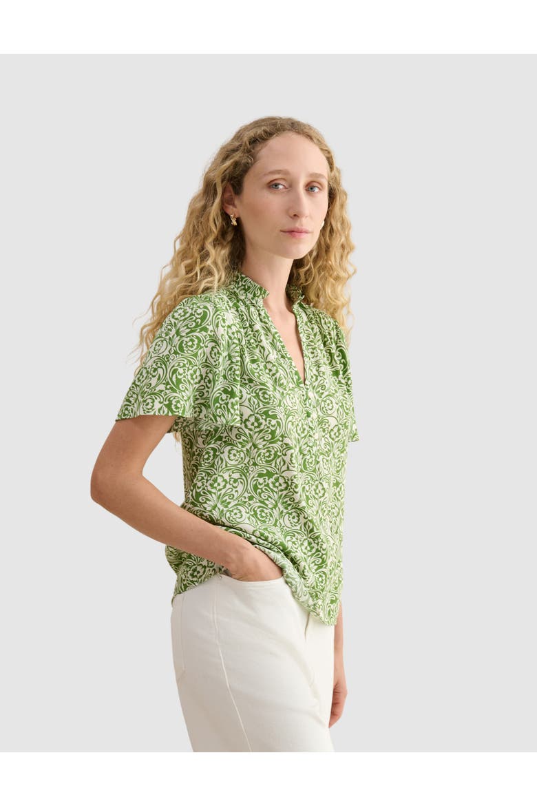 Tania Short Sleeve V-Neck Printed Blouse, Alternate, color, Green Ivory