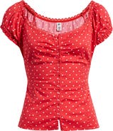 BP. Lace Trim Stretch Cotton Button-Up Top