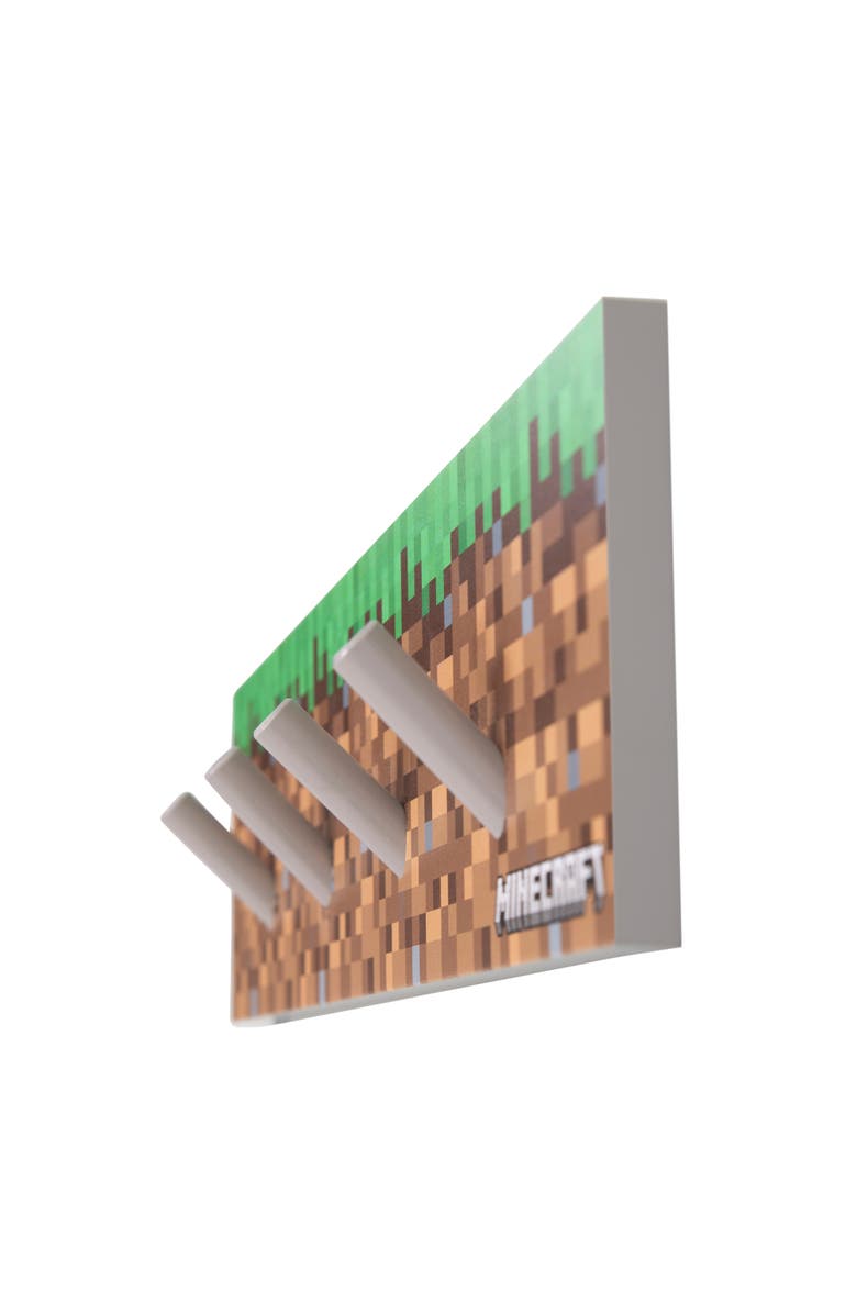 MINECRAFT Wooden Coat Rack Wallmounted With 4 Peg Hooks, Pixel Design, Alternate, color, Multicolored