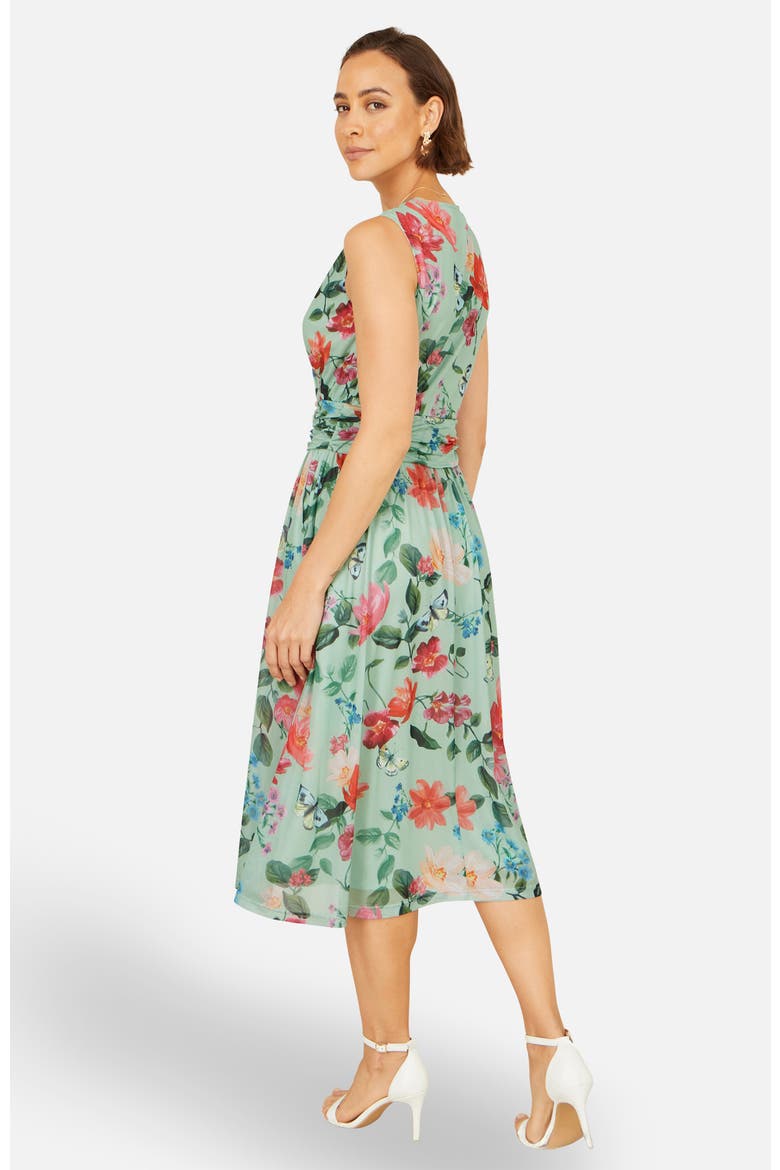Floral Print Mesh Stretch Midi Dress, Alternate, color, Mint Green