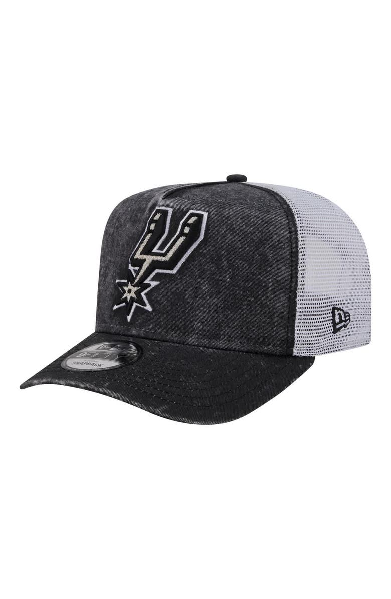 New Era Men's New Era  Black/White San Antonio Spurs Washed Meshback 9FIFTY Adjustable Hat, Main, color, 