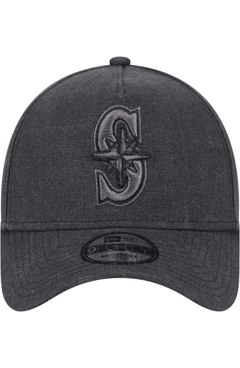 New Era Men's New Era Charcoal Seattle Mariners Logo Essentials 9FORTY A-Frame Adjustable Hat, Alternate, color,