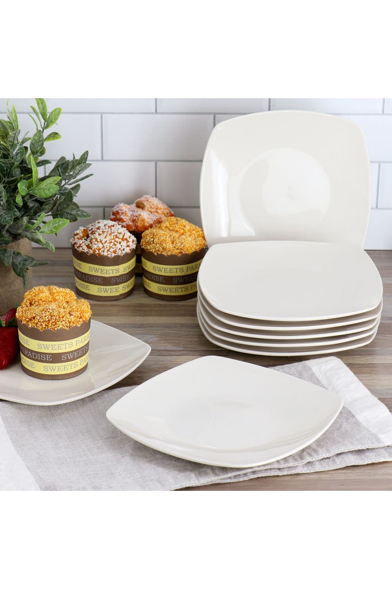 Zen Buffetware 8 Piece 7in Stoneware Dessert Plate Set, Alternate, color, White
