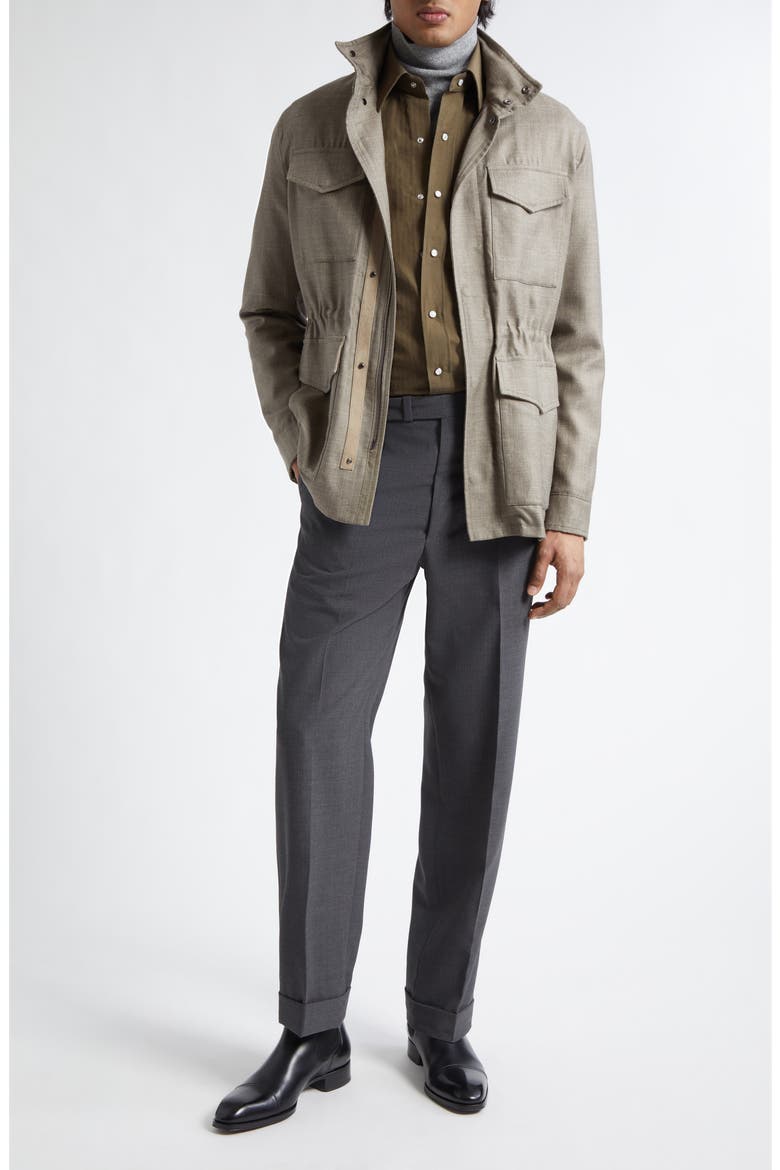 Water Resistant Virgin Wool, Silk & Linen Field Jacket, Alternate, color, TAUPE