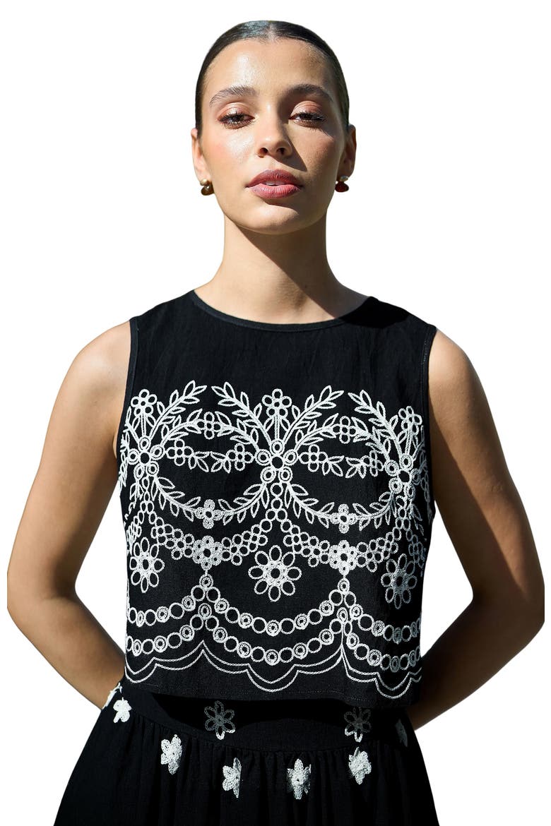 Embroidered Crop Top, Main, color, Black