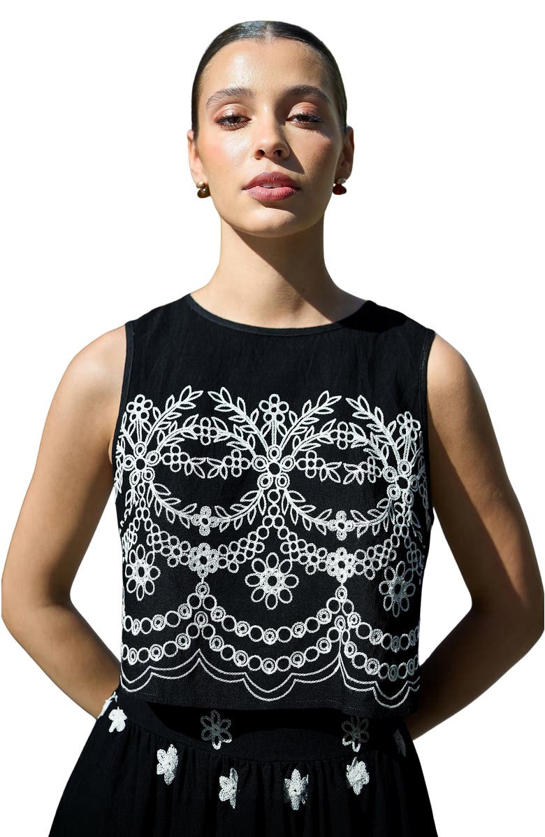Yumi Embroidered Crop Top, Main, color, Black