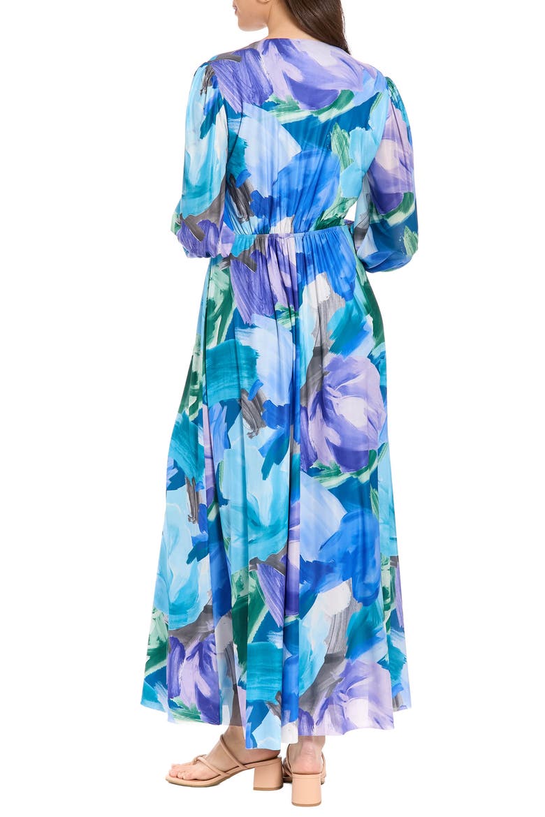 Shirred Surplice Neck Maxi Dress, Alternate, color, BLUE/ LAVENDAR