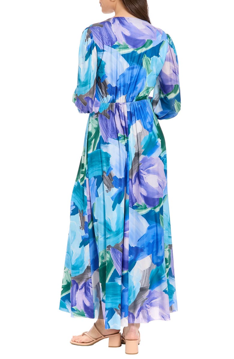 London Times Shirred Surplice Neck Maxi Dress, Alternate, color, Blue/ Lavendar