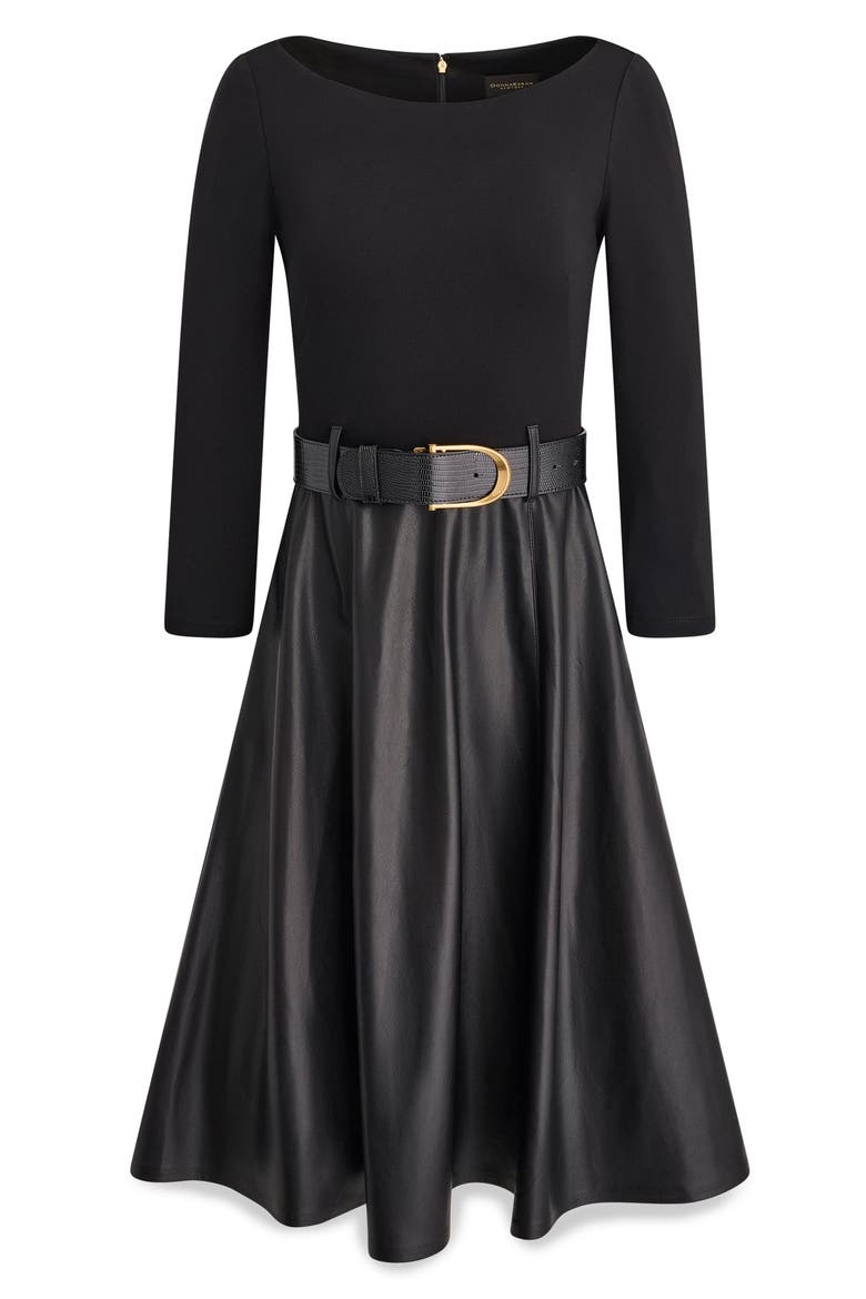 Mixed Media Belted Long Sleeve Dress, Alternate, color, BLK/ BLACK