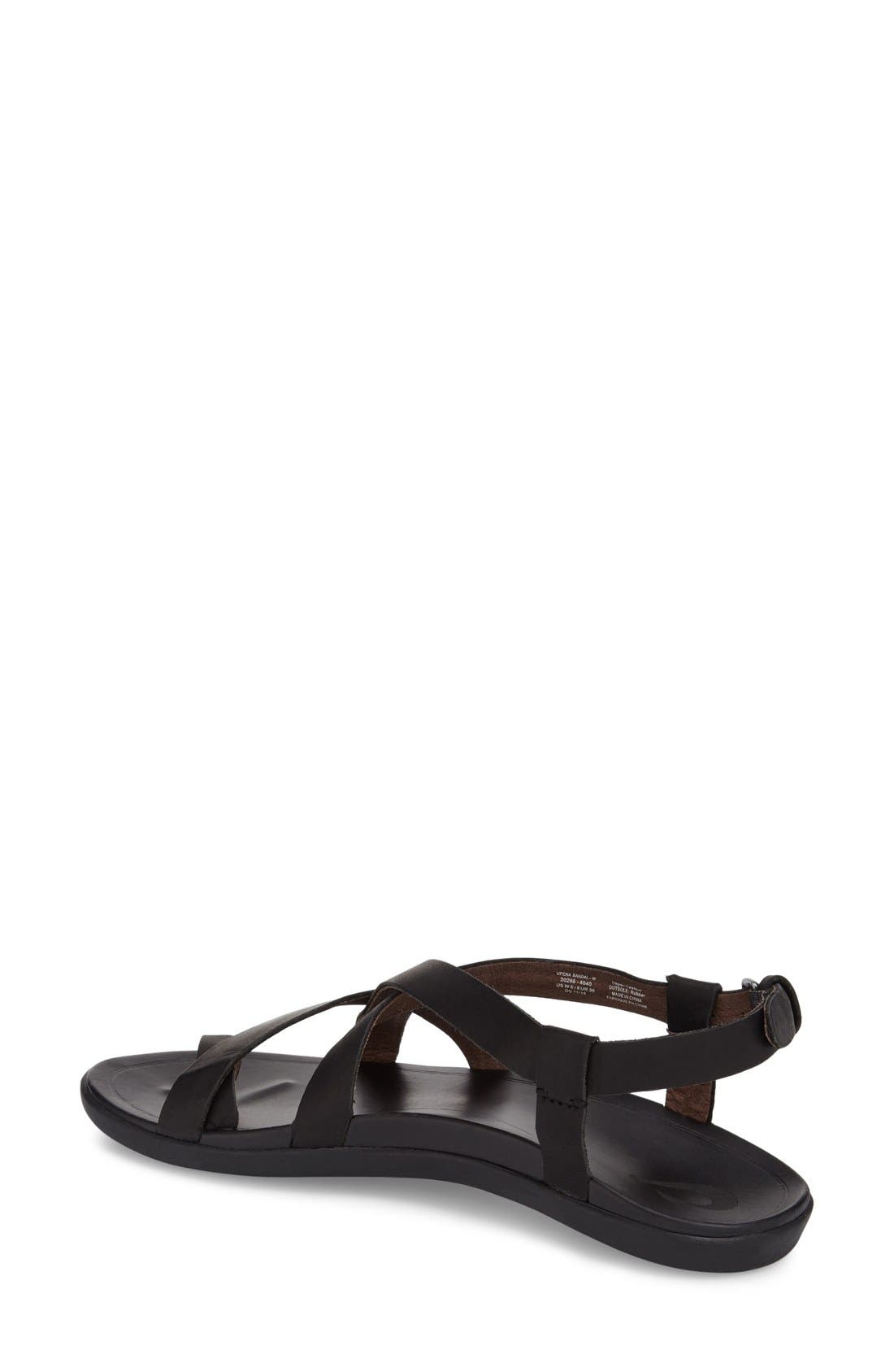 OluKai 
Upena
 Flat Sandal, Alternate, color, Black Leather