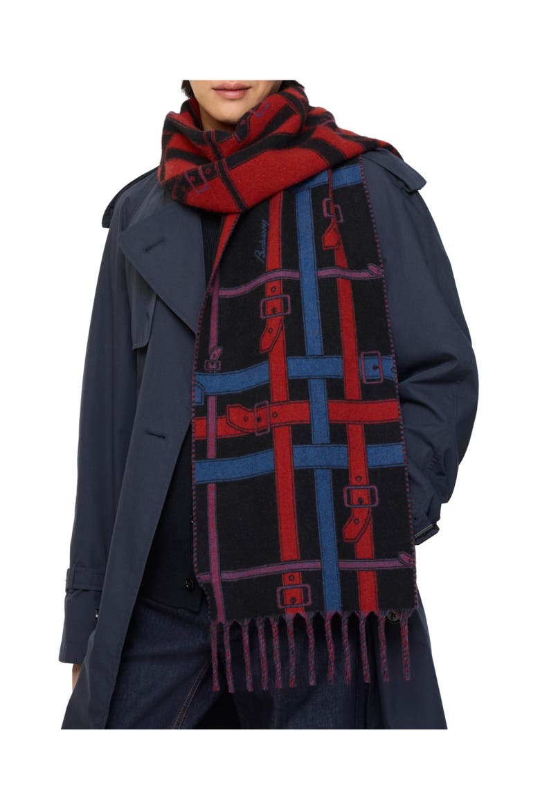 Belt Check Cashmere Scarf, Alternate, color, Pilot blue
