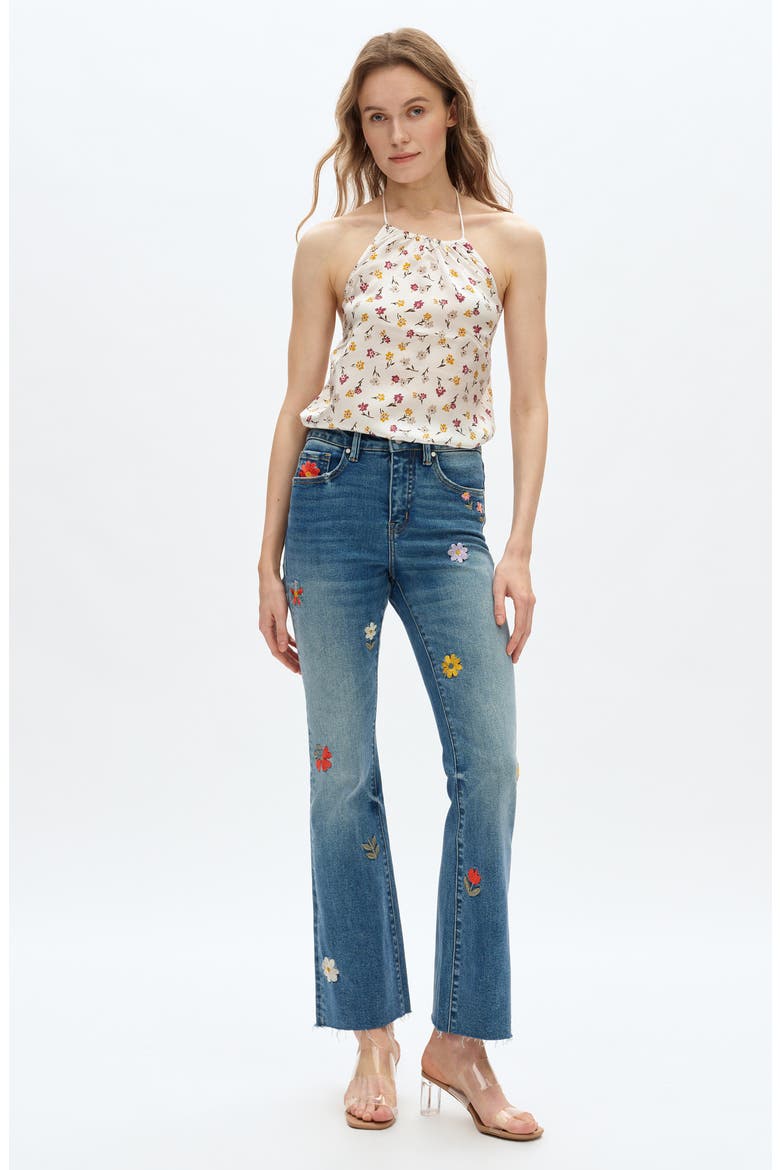 Floral Embroidered High Waist Bootcut Jeans, Alternate, color, MEDIUM BLUE