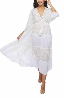 RANEES Lace Long Sleeve Cotton Cover-Up Dress