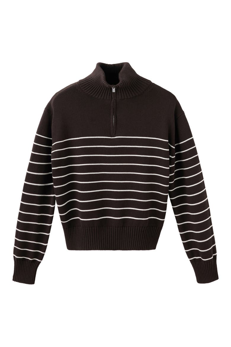 Striped Cotton Half Zip Sweater, Alternate, color, BROWN