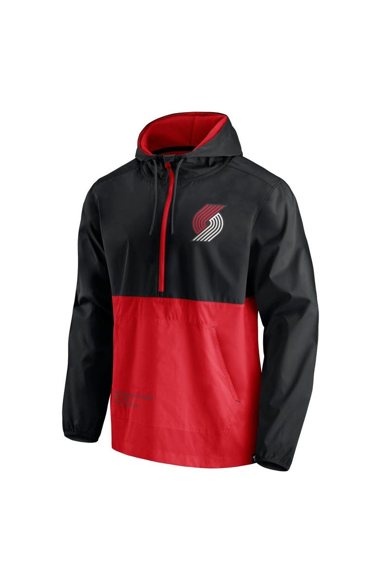 FANATICS Men's Fanatics Branded Black/Red Portland Trail Blazers Anorak Block Party Windbreaker Half-Zip Hoodie Jacket, Alternate, color, 