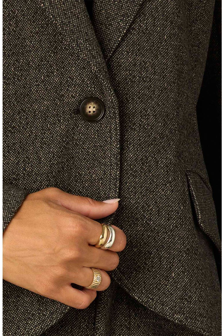 Puff Shoulder Tweed Blazer, Alternate, color, BLACK/ BIRCH