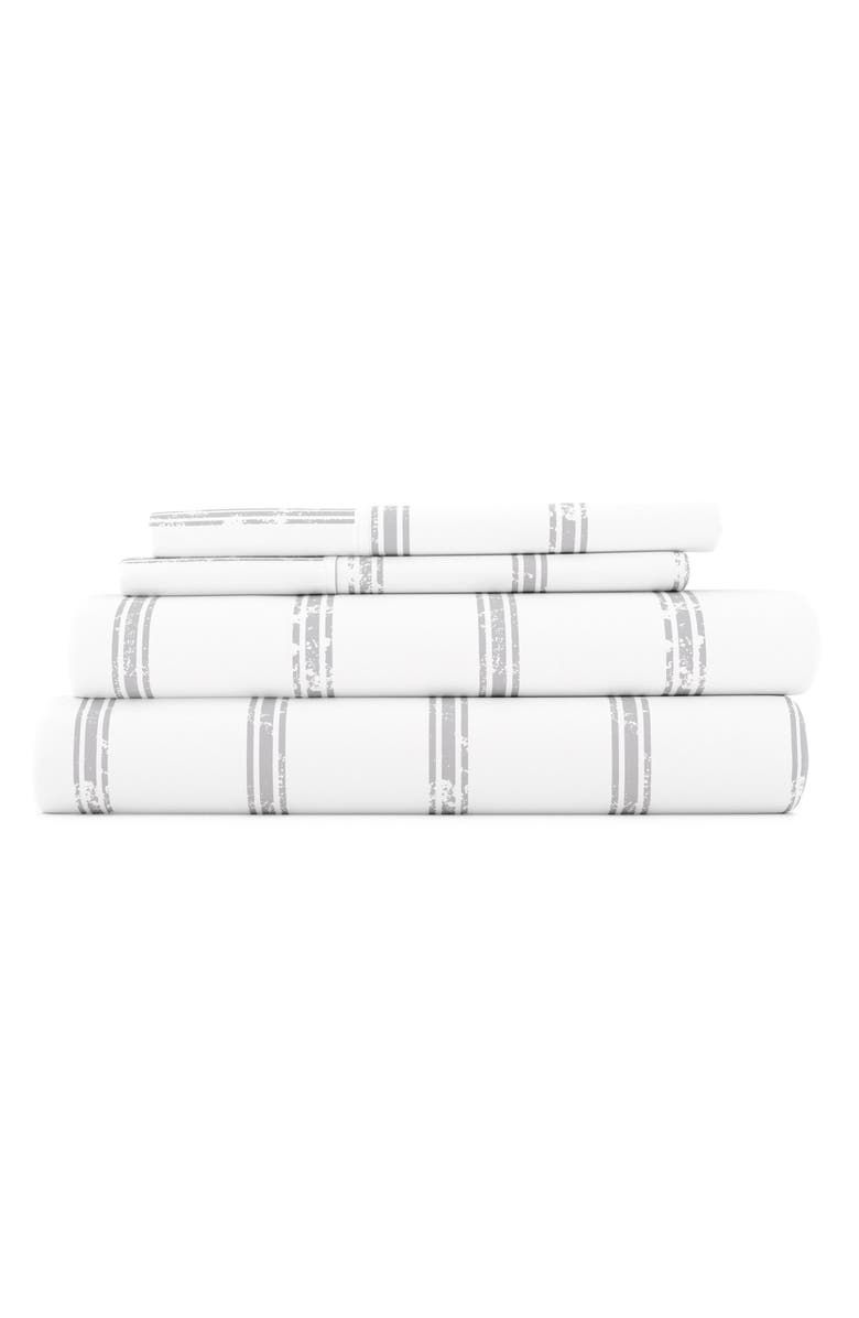 HOMESPUN HOME SPUN Premium Ultra Soft Distressed Line Pattern 4-Piece Bed Sheets Set, Main, color, Light Gray