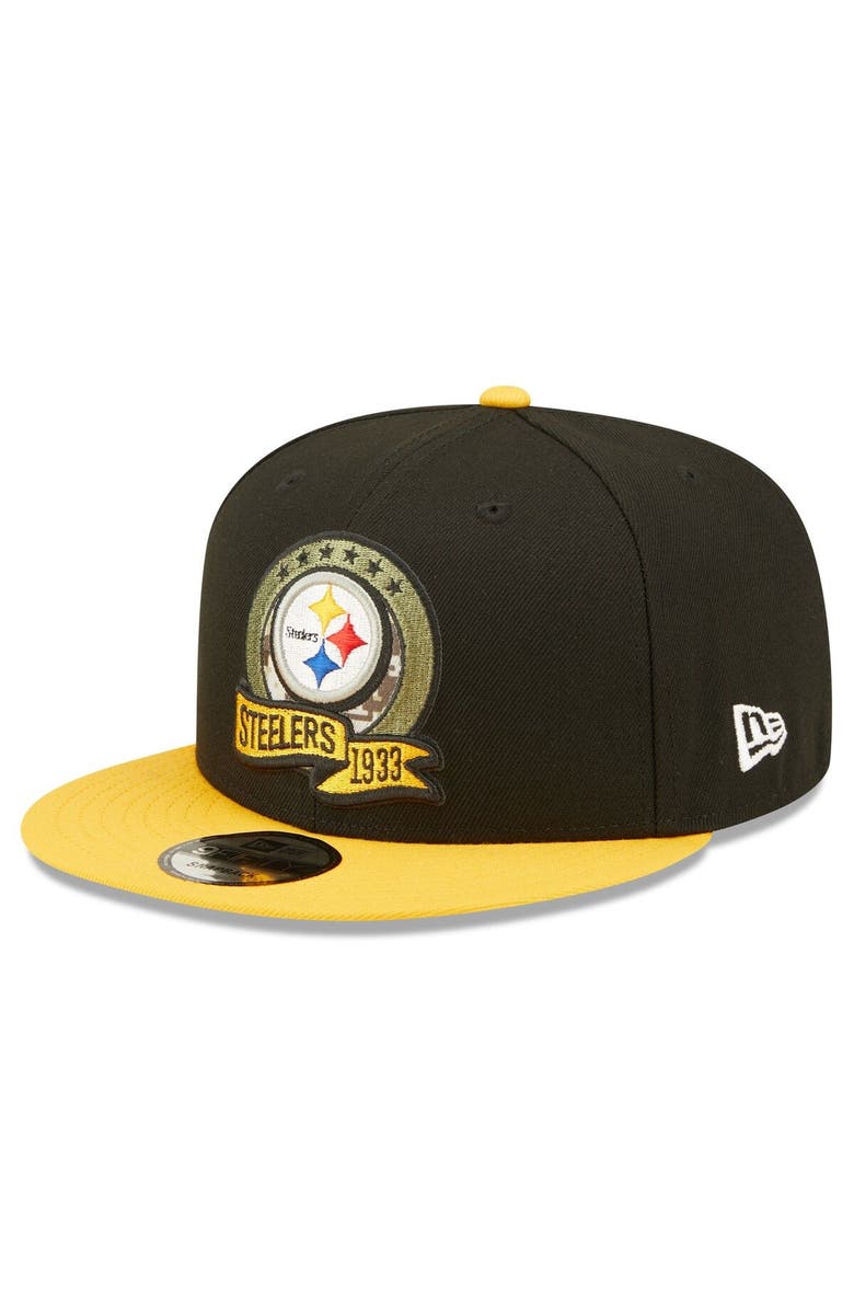 New Era Men's New Era Black/Yellow Pittsburgh Steelers 2022 Salute To Service 9FIFTY Snapback Hat, Alternate, color,